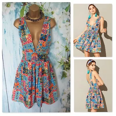 MATTHEW WILLIAMSON BEACH DRESS SIZE L Deia Floral Tile Summer Holiday Dress • £9.99