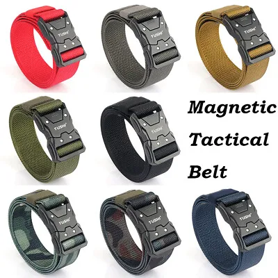 Magnetic Men Tactical Belt Quick Release Buckle Nylon Adjustable Outdoor Sports • $11.99