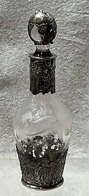 Hanau 800 Silver Mounted Etched Glass Toilet Bottle With Figures  • $165