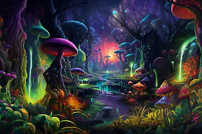 DMT Mushroom Trip UV Tapestry Blacklight Reactive Psychedelic Wall Hanging • $129