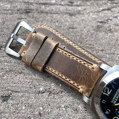 £29.99 • Buy Thick Brown Horween Leather Watch Strap 20/22/24/26mm For PAM Panerai Watches