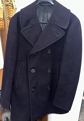 US Navy Vintage Double Breasted Wool Pea Coat Naval Clothing Read See Pics • $59.99