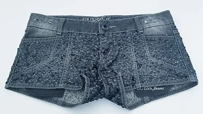 Guess Jeans Black Denim Sequin Low Rise Short Shorts Distressed  Women’s Size 25 • $14.99