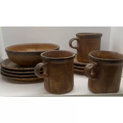 Vtg McCoy Pottery Canyon Mesa NOS 4 Plates 1 Bowl 3 Cup Saucer 11 Pc New • $53.58