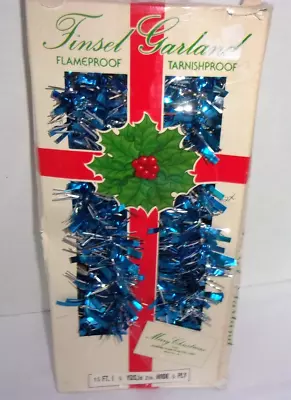 Christmas Tree Garland Vintage Flame Proof Blue Silver Tinsel • $8.55