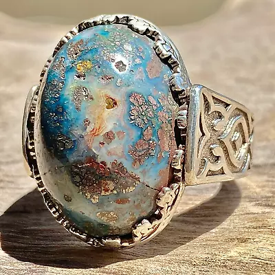 925 Sterling Silver Men Ring Natural Yemeni Sultani Agate Aqeeq Silverعقيق داودي • $75
