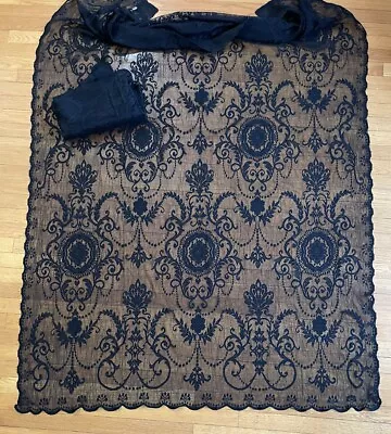 Vintage Black Lace Curtains Set82x52 Inches  • $45