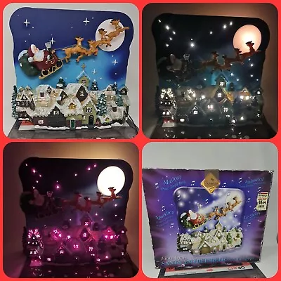 £59.99 • Buy Vintage Fibre Optic Santa And Reindeer Over Rooftops Christmas Display 🎄  Xmas
