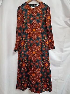 Zara Green Multi Ethnic Floral Print Midi A-line Dress With Pockets Size Xs Bnwt • $33.56