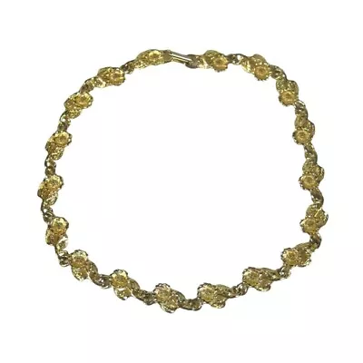 Choker Panel Goldtone Necklace 16 Inch Collar Vintage 1970 1980 Retro Floral • $20.99