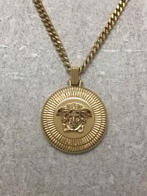 Versace Medusa Gold Tone Metal Top Necklace Chain Pendant With Original Box • $521.99