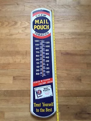 Vintage Chew Mail Pouch Tobacco Advertising Thermometer  38  X 8   • $295