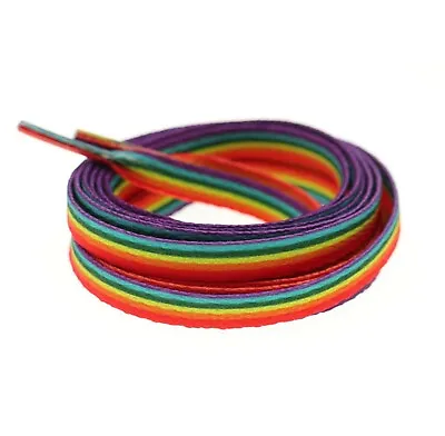 Pride Laces Coloured LGBTQIA Rainbow Laces Gay  Flat 10mm Shoes Trainers - 80cm • £2.75