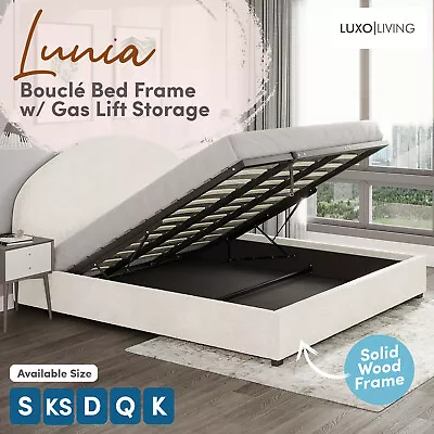 $369 • Buy Boucle Bed Frame Gas Lift Storage Drawer Double Queen King Size Mattress Base