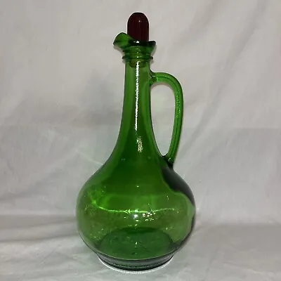 Vintage Boho Green Glass Wine World Bottle Jug Decanter Wine World 1976 12  • $14.50