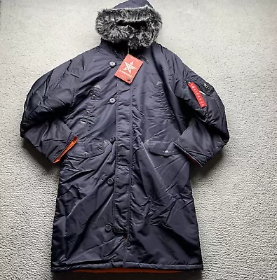 Airboss N-7B Shuttle Jacket Mens XL Blue Fur Hooded Insulated Outdoor Parka Coat • $87.50