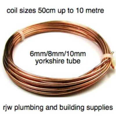 £3.86 • Buy YORKSHIRE TUBE 6mm/8mm/10mm Copper Pipe/tube/plumbing/microbore/water/gas/diy