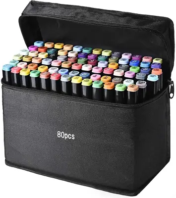 80 Colors Oily Alcohol Twin Tips Graphic Art Markers Pens Fine Broad Gel Pens UK • £11.99