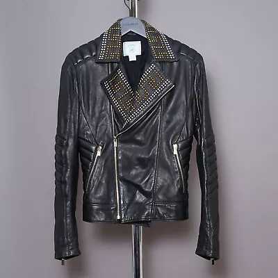 Versace X H&M Leather Jacket SMALL S Mens Black Studded Runway *Rare Sold Out* • $493.26