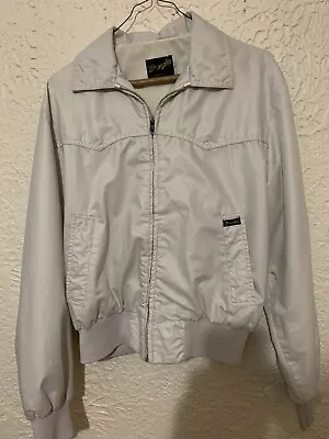 Mens Vintage 70s Wrangler USA White Silver Zip Up Windbreaker Bomber Jacket Sz L • $8