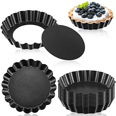 16 Pieces Mini Tart Pans With Removable Bottom Round Black Gray Carbon Steel ... • $35.21