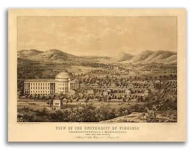 University Of Virginia 1856 Historic Panoramic Town Map - 24x32 • $24.95