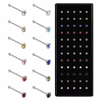 $10.44 • Buy 60 Pcs CZ Nose Studs 22G Stainless Steel Rings Bone Pin Body Piercing Jewelry