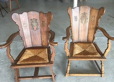 2 Original Antique Medieval Gothic King Queen Throne Chairs • $1250