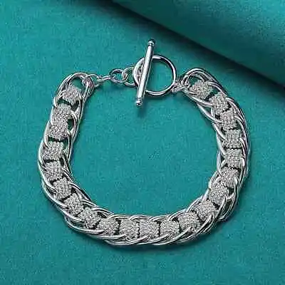 925 Sterling Silver Many Circle Charm Chain Bracelet 7.5'' Long • $16.98