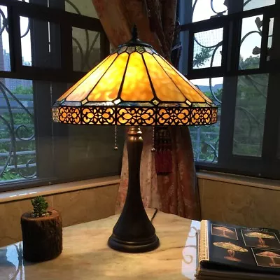 Tiffany Style Mission Arts & Crafts Stained Glass 23  Table Desk Lamp 16  Shade  • $205.75