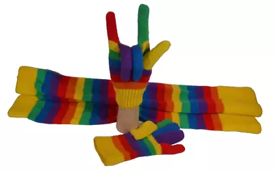 Vintage Rainbow Leg Warmers Gloves Knit 100% Acrylic 80 90’s Party Retro LGBTQ • $29.95