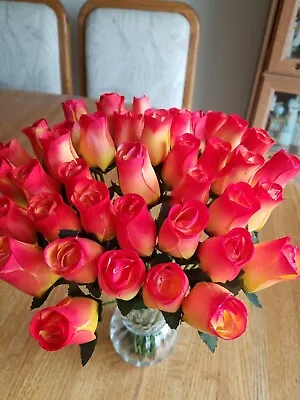 1 Dozen - Yellow/red Wooden Rose Buds 5 X 8 Artificial Flowers - Free Shipping • $14.99