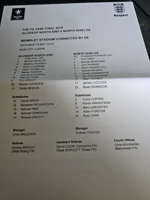 £3.95 • Buy 2015 FA Vase Final Glossop North End V North Shields Teamsheet 