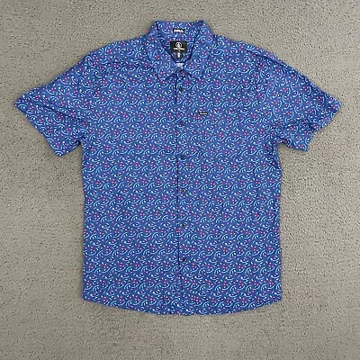 Volcom Shirt Mens Large Classic Fit Blue Red Button Up Short Sleeve Casual Skate • $14.21