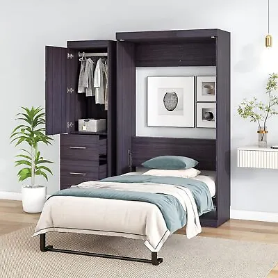 Murphy Bed With Wardrobe And Drawers Space-Saving Murphy Cube Cabinet Bed • $1303.86