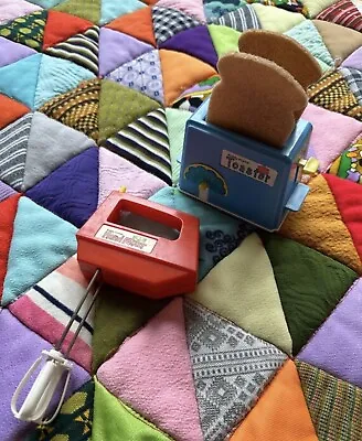 Vintage Kiddy-matic Plastic Toy Kitchen Toaster With Toast & Hand Mixer • $22