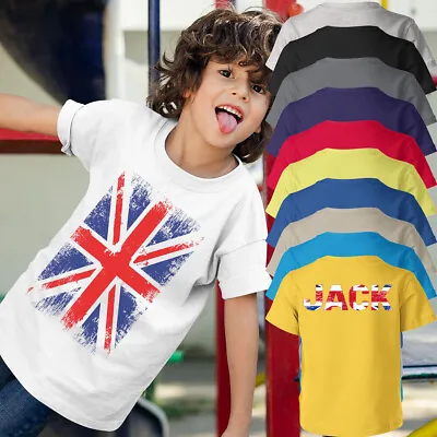 Personalised Union Jack British Flag Great Britain Kids T-Shirt Top #P1#OR#2 • £7.59