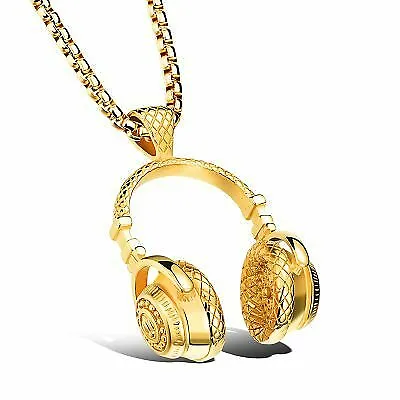 £3.99 • Buy  Rock Headphone Pendant Men's Women Chain Silver Black Stainless Steel Necklace