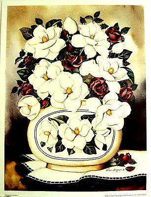 Magnolia Flower Picture Red Roses Still Life Laurie Korsgaden Print 13x17 • $17.95