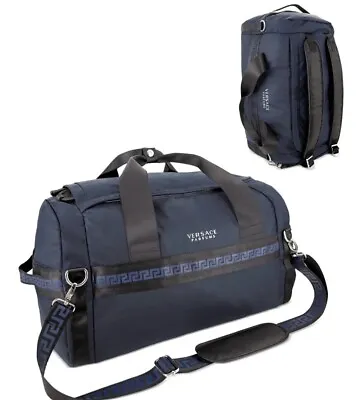 Versace Parfums Duffle Navy Blue Backpack Faux Leather Gym Weekender Travel Bag • $54.98