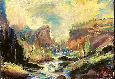 $100 • Buy Small Vintage Expressionist Landscape Oil Painting On Canvas Board Signed