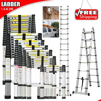 Aluminium Telescopic Ladder Folding 1.4-6.2M Multi-Purpose Extendable Ladders UK • £43.97