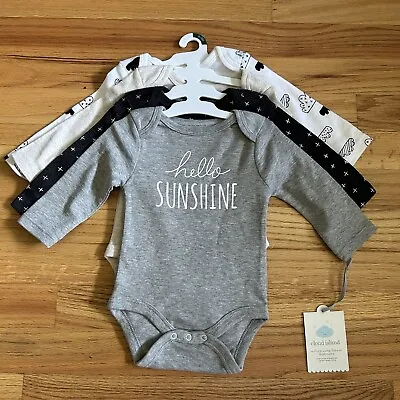 NEW! Cloud Island Baby Boy/Girl Long Sleeve Bodysuits 4-Pack Size 0-3M • $9.99