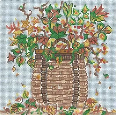 Needlepoint Handpainted Cooper Oaks Fall Basket 10x10 • $216.99