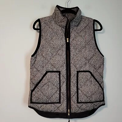 J. Crew Excursion Puffer Vest Down Black Green Quilted Herringbone Zip Womens S • $22.49