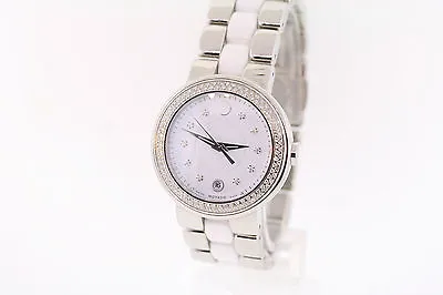 Ladies Movado 0606625 CERENA Stainless Steel & Ceramic Diamond Accented Watch • $657