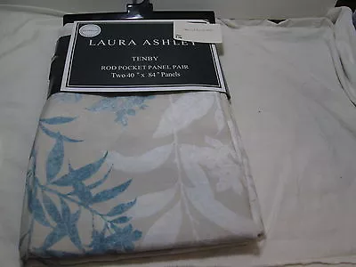 New Laura Ashley TENBY Floral Rod Pocket Panels Two 40 X84  ~ Blue Ivory Beige • £47.25