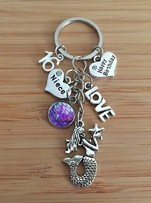 HAPPY BIRTHDAY Gifts Mermaid Charm Keyring 13th 16th 18th 21st 30th Gift For Her • £6.99