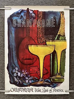 $200 • Buy Original Vintage Poster CHAMPAGNE CALIFORNIA WINE LAND AMERICA Travel Tourism OL