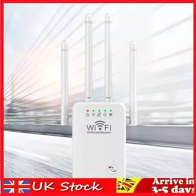 WiFi Extender Booster 2.4 GHz 300Mbps Easy Setup 4 Antenna Long Range (White US) • £10.69